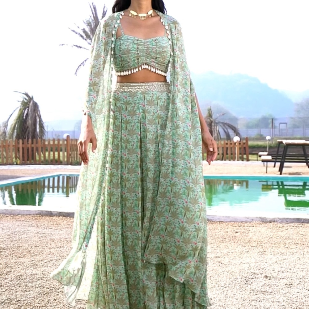 Elegant Green Floral Pant Set